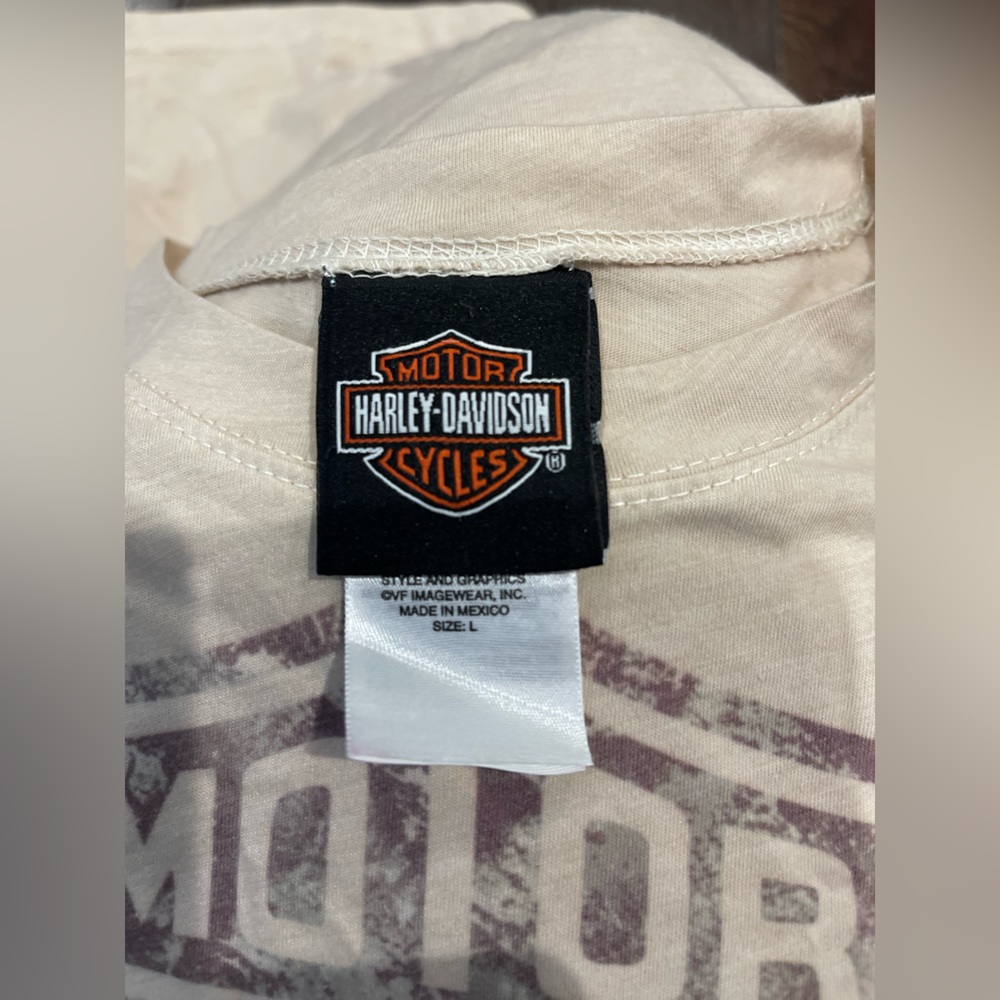 Harley Davidson Kokomo Indiana Beige Women Size Large Long sleeve shirt - Picture 7 of 7